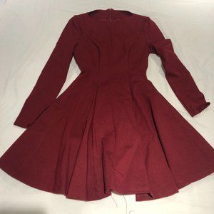 Korean brand super thick Burgundy Long Sleeve Skater Mini Dress